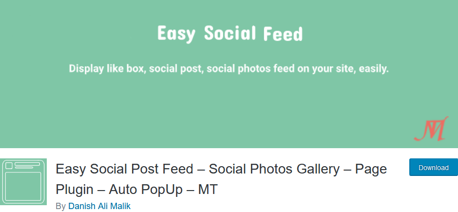 Easy Social Post Feed – Social Photos Gallery – Page Plugin – Auto PopUp – MT