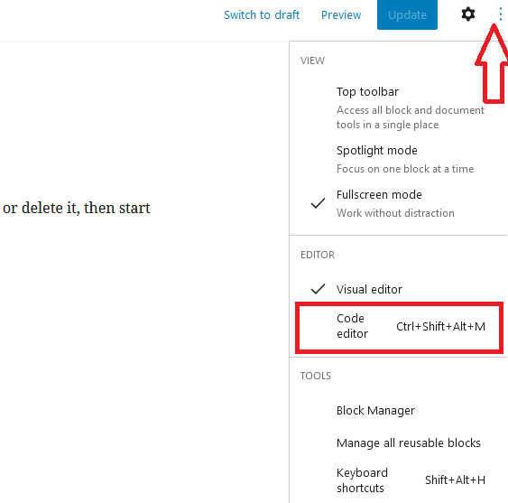 Select Code Editor Option