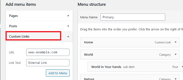 Create custom links