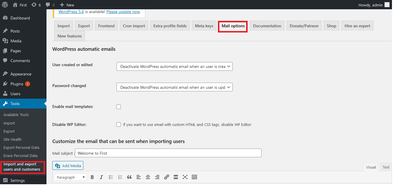 Import and export users and customers