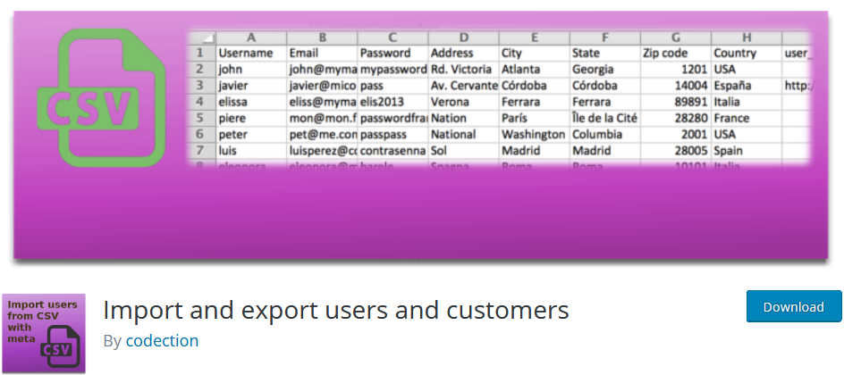 Import and export users and customers